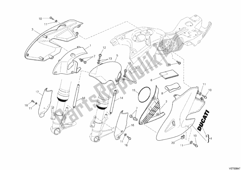 Toutes les pièces pour le Carénage du Ducati Hypermotard 796 USA 2012